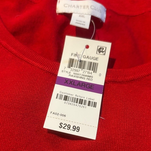 CHARTER CLUB NWT WOMENS RED TABK TOP SHIRT SWEATER SUMMER FALL SHELL SIXE XXL - Picture 3 of 4